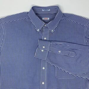 IZOD Wrinkle Free Quick Dry Twill Blue/White Check Men's Long Sleeve Shirt XL TL